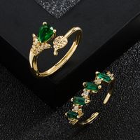 Copper Plated Gold Inlaid Zircon Geometric Open Ring Accessory Female main image 2