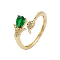 Copper Plated Gold Inlaid Zircon Geometric Open Ring Accessory Female main image 3