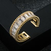 Copper-plated Gold Inlaid Zircon Women's Opening Adjustable Ring main image 4