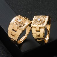 Fashion Geometric Copper-plated Gold Inlaid Zircon Men's Ring main image 3