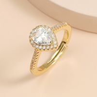 Copper Inlaid Zircon Bridal Water Drop Ring main image 1