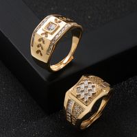 Fashion Copper Plated Real Gold Inlaid Zircon Geometric Men's Ring main image 1