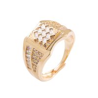 Fashion Copper Plated Real Gold Inlaid Zircon Geometric Men's Ring main image 3