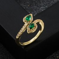 Fashion Copper Plated Real Gold Micro Inlaid Green Zircon Ring Wholesale main image 3