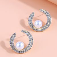 1 Piece Cute C Shape Alloy Rhinestone Earrings Ear Studs sku image 1