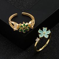 Fashion New Copper Gold-plated Micro Inlaid Zircon Flower-shaped Ring Female main image 3