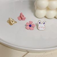 Cute Flower Rabbit Earrings Cute Small Fresh Earrings sku image 4