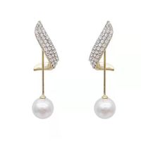 New Simple Graceful Full Diamond Twisted Ring Pearl Two-way Earrings L Tassel Earrings main image 1