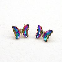 Fashion Colorful Crystal Fairy Butterfly Copper Stud Earrings main image 4