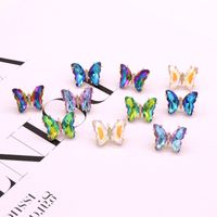 Fashion Colorful Crystal Fairy Butterfly Copper Stud Earrings main image 3