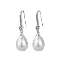 Cross-border Sold Jewelry     Oval Pearl Earrings Korean Long Red Bridal Earrings sku image 2