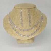 Fashion New Bridal Ornament Diamond Double-layer Horse Eye Necklace Earrings Wedding Set main image 5