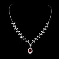 New Wedding Jewelry Ruby Pendant Earrings Necklace 2 Pieces Set main image 4