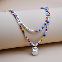 Mode Perle Halskette Weibliche Anhänger Doppel-schicht Perlen Bunte Schlüsselbein Kette main image 4