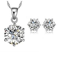 Fashion Jewelry Wholesale Six-claw Single Zircon Pendant Alloy Necklace Earring Suit main image 3