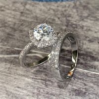 Fashion Set New Inlaid Zircon Couple Wedding Copper Ring Wholesale main image 3