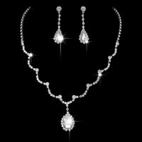 Wedding Accessories Irregular Shiny Rhinestone Stone Pendant Copper Necklace Earrings Suit main image 4