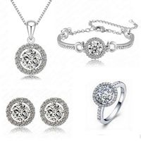 Fashion Round Rhinestone Pendant Bracelet Alloy Earrings Necklace Suit main image 4