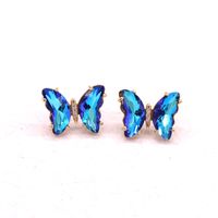 Fashion Colorful Crystal Fairy Butterfly Copper Stud Earrings main image 2
