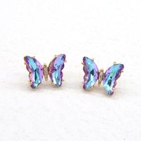 Fashion Colorful Crystal Fairy Butterfly Copper Stud Earrings sku image 1