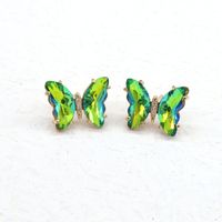 Fashion Colorful Crystal Fairy Butterfly Copper Stud Earrings sku image 4