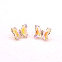 Fashion Colorful Crystal Fairy Butterfly Copper Stud Earrings sku image 5