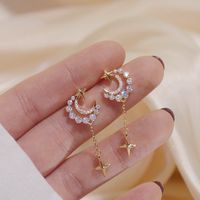 Aretes De Circonio Con Micro Incrustaciones De Cobre Para Mujer De Luna Y Estrella De Moda main image 1