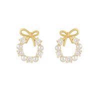 1 Pair Fashion Geometric Bow Knot Alloy Artificial Pearls Rhinestones Earrings sku image 1