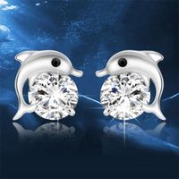 2 Pieces As Picture Fashion Geometric Dolphin Alloy Zircon Earrings main image 2