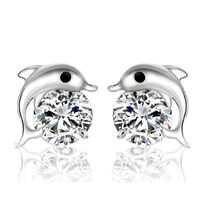 2 Pieces As Picture Fashion Geometric Dolphin Alloy Zircon Earrings sku image 1