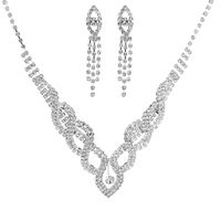 Wedding Dress Bride Hollow Full Diamond Women's Copper Necklace And Earrings Two-piece Set main image 2