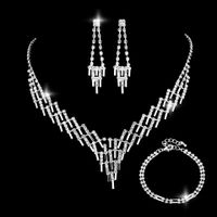 Nueva Moda Novia Collar Pendiente Pulsera Tres Piezas Conjunto De Diamantes De Imitación main image 1