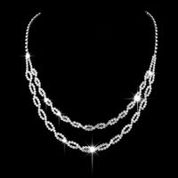 Fashion New Bridal Ornament Diamond Double-layer Horse Eye Necklace Earrings Wedding Set main image 3