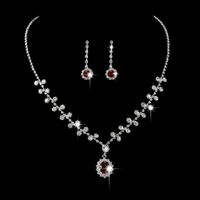 New Wedding Jewelry Ruby Pendant Earrings Necklace 2 Pieces Set main image 2