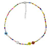 Fashion Rainbow Flower Alloy Necklace Female Retro Bead Collar sku image 1