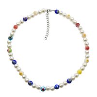 Bohemian Style Diy Rainbow Color Glass Bead Flower Handmade String Round Beads Necklace sku image 3