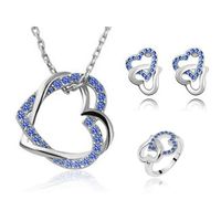 Heart-shaped Jewelry Heart-shaped Full Diamond Necklace Earring Ring Three-piece Set sku image 1