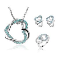 Heart-shaped Jewelry Heart-shaped Full Diamond Necklace Earring Ring Three-piece Set sku image 2