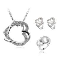 Heart-shaped Jewelry Heart-shaped Full Diamond Necklace Earring Ring Three-piece Set sku image 3