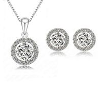 Fashion Round Rhinestone Pendant Bracelet Alloy Earrings Necklace Suit sku image 7