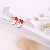 European And American  New Products Wholesale Hot Christmas Gift Ear Studs Zircon Drop Oil Diamond Snowman Hat Ear Studs sku image 1