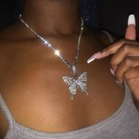 Simple Diamond Chain Creative Mix Full Diamond Butterfly Pendent Necklace main image 1