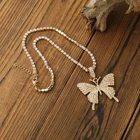 Simple Diamond Chain Creative Mix Full Diamond Butterfly Pendent Necklace main image 5