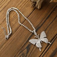 Simple Diamond Chain Creative Mix Full Diamond Butterfly Pendent Necklace main image 3