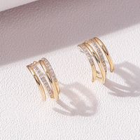 New Wholesale Copper Zircon Moon Bay Multi-layer C-shaped Earrings main image 1