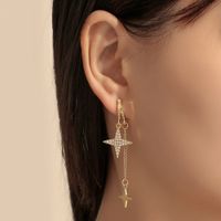 Fashion Chain Tassel Full Of Diamond Star C-shaped Alloy Earrings main image 1
