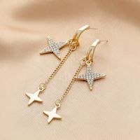 Fashion Chain Tassel Full Of Diamond Star C-shaped Alloy Earrings main image 3
