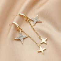 Fashion Chain Tassel Full Of Diamond Star C-shaped Alloy Earrings main image 4