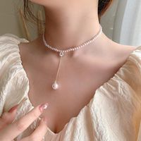 Korean Pearl Rhinestone Chain Tassel Alloy Clavicle Chain main image 3