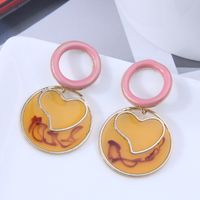 Fashion Simple Heart Round Contrast Color Alloy Resin Earrings main image 3